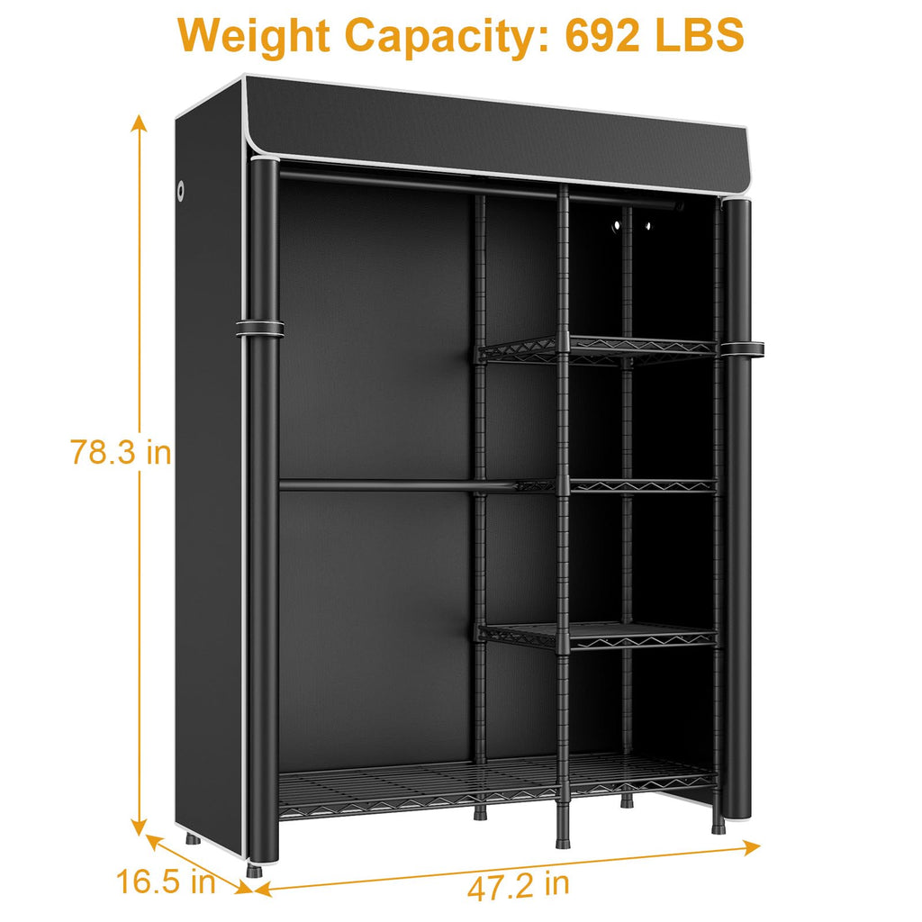F2C Clothes Rack with Cover, 47.2"W x 16.5"D x 78.3"H, Load 692lbs