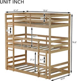 Twin Over Twin Over Twin Triple Bunk Bed for Kids,3 Bed Bunk Beds for 3,Solid Wood Twin Triple Bunk Bed with Two