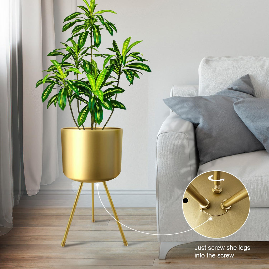 Mid-Century Metal Flowerpot with Stands, Gold Stylish Modern Floor-Standing Flowerpot, Suitable for Orchid, Aloe