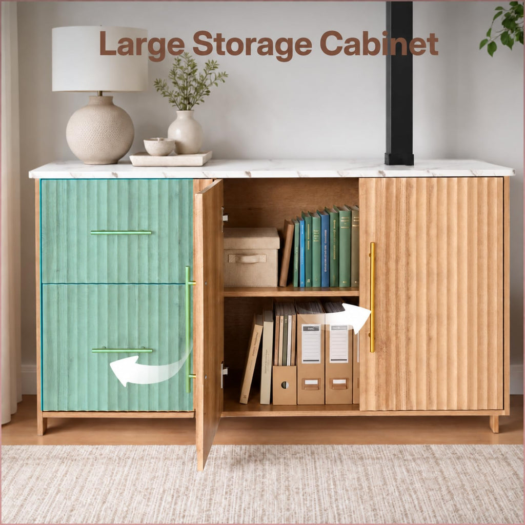 55" L-Shaped Electric Standing Desk with Drawers & Cabinet