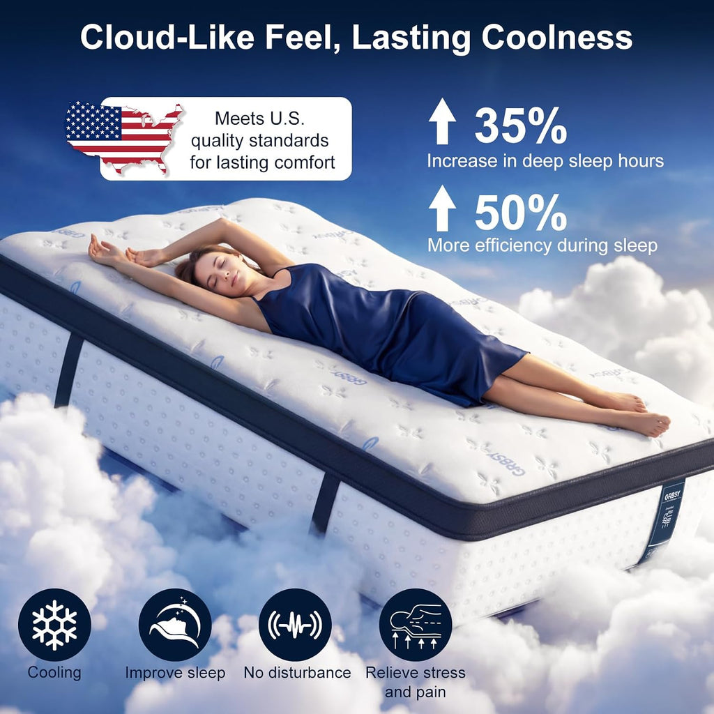 14 Inch King Mattress, Upgraded 7-Zone Support Hybrid King Size Mattress In A Box with Cooling Gel Memory Foam &