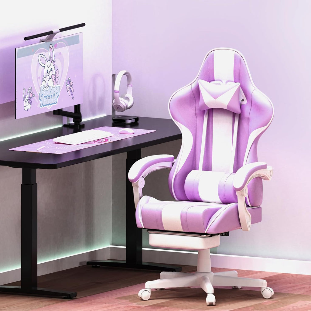 Gaming Chairs, Ergonomic Racing Style PC Game Computer Chair with Headrest Lumbar Support Adjustable Recliner PU