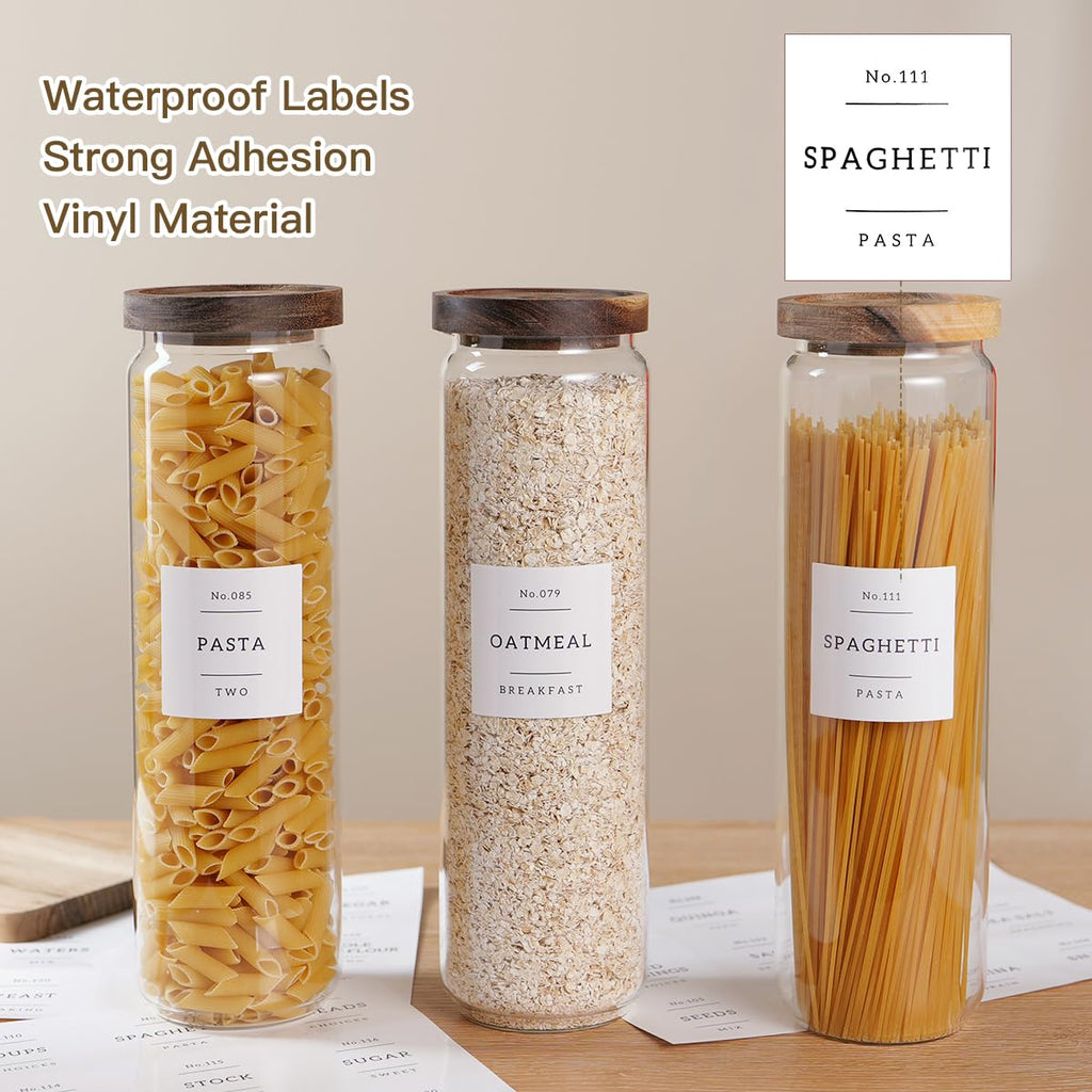 3 Set Glass Pantry Storage Jars with Acacia Airtight Lid - 50oz Thicken Glass Kitchen Canisters with 132 Pantry