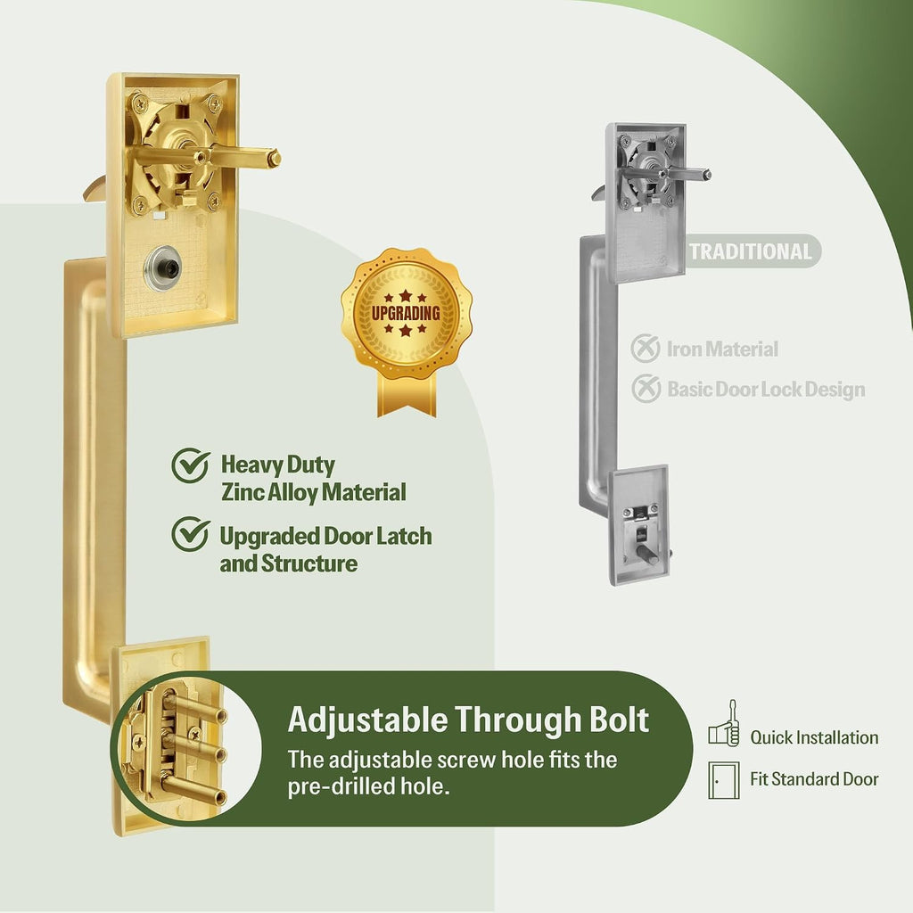 Brushed Gold Square Front Door Handle Set, Heavy Duty Entry Door Handleset with Keys