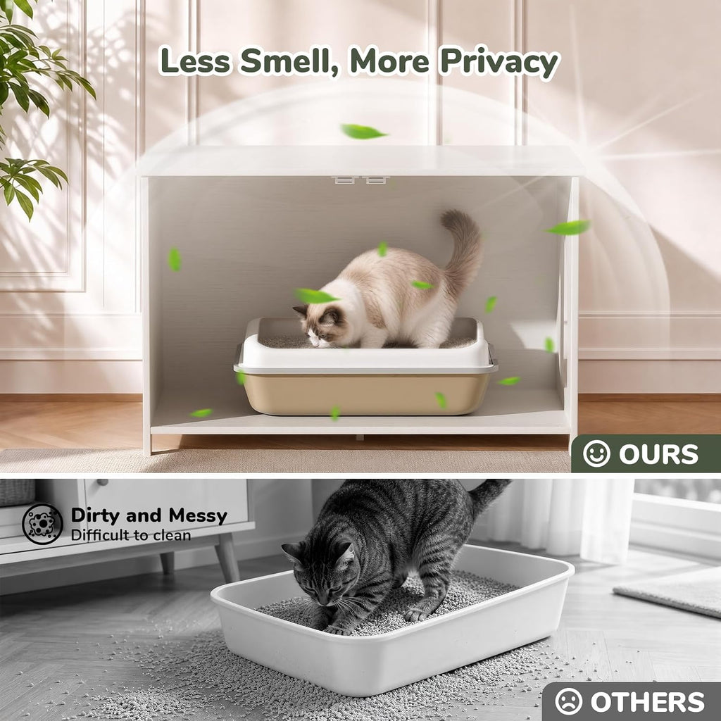 Hidden Cat Litter Box Enclosure Furniture, Large, White