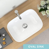 J-FAMILY 18.3'' x 13'' Bathroom Vessel Sink White Porcelain Ceramic Sink Bowl Above Counter Oval Wash Basin Vanity