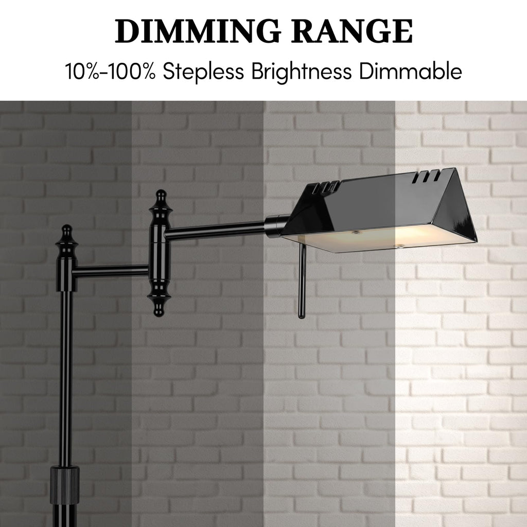 Black Chrome Reading Floor Lamp, Dimmable Pharmacy Standing Lamp