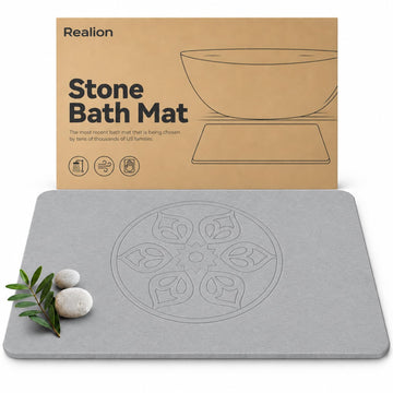 Stone Bath Mat, Dries Quickly, Non-Slip Diatomaceous Earth Bath Mats, Light Gray-Floral Medallion