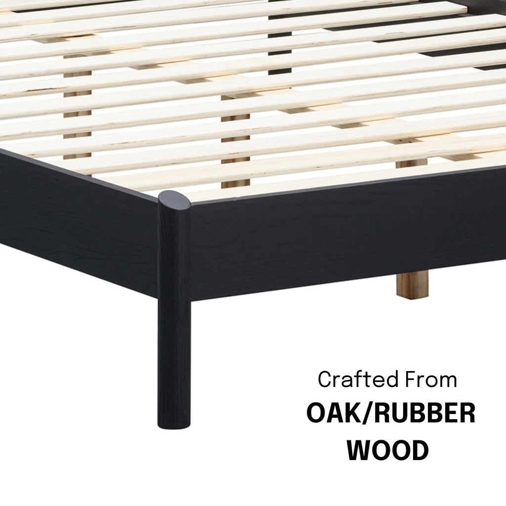 Gem Wooden Bed Frame with Headboard and Natural Rattan, Solid Oak Foundation with Silent Slats, 1000 Lb Capacity