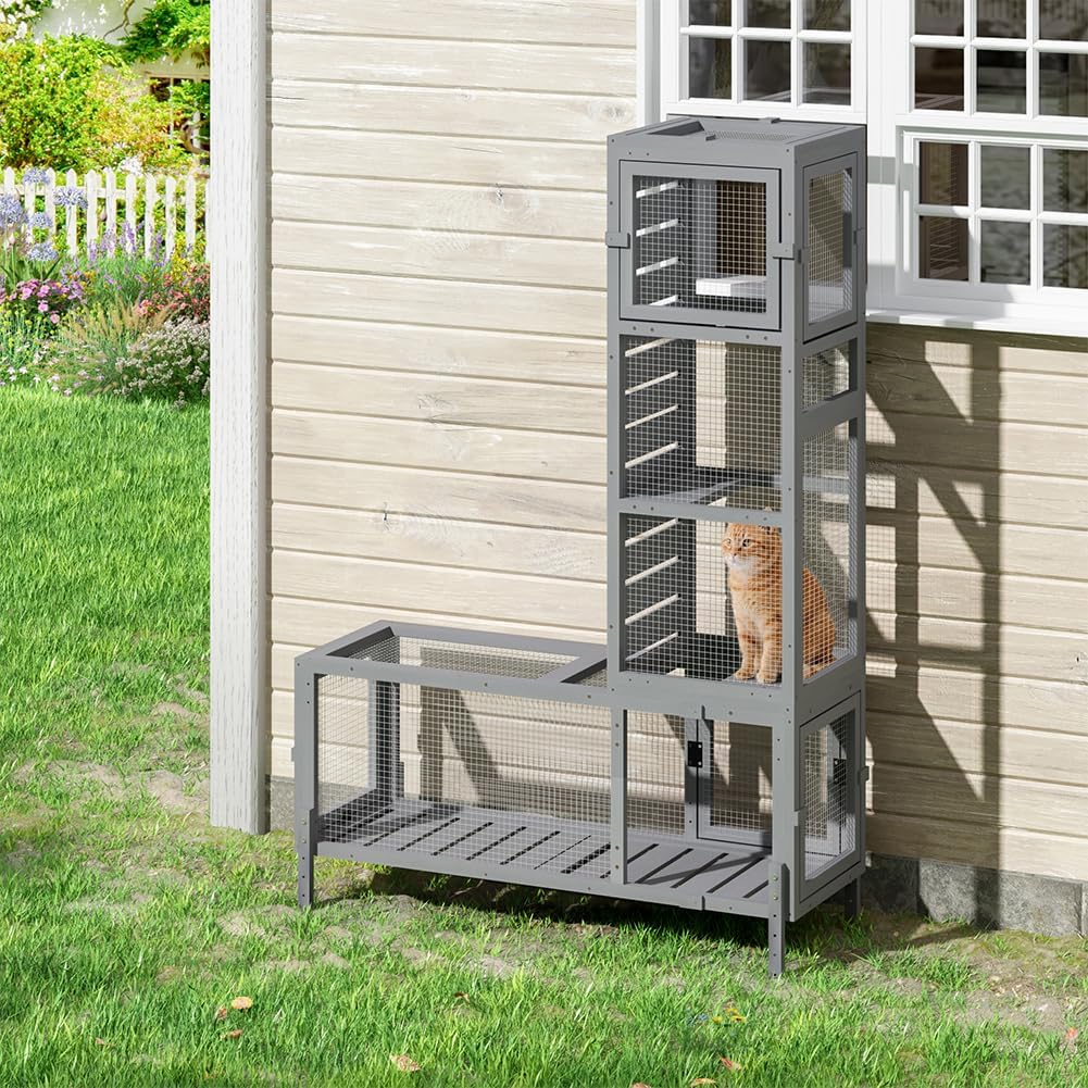 Customize Length Wooden Cat Play Tunnel with Platforms | Configurable Window Catio | Multi-Combination Extendable Cat