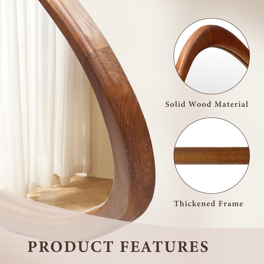 22''x48'' Asymmetrical Mirror with Wood Frame, Small Irregular Wall Odd Shaped Mid Century Modern Mirror Christmas