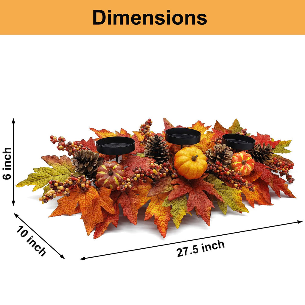 Fall Centerpiece Table Decorations, 27.5'' L Assorted Artificial Pumpkins, Pine Cones, Berries, and Autumn Leaves