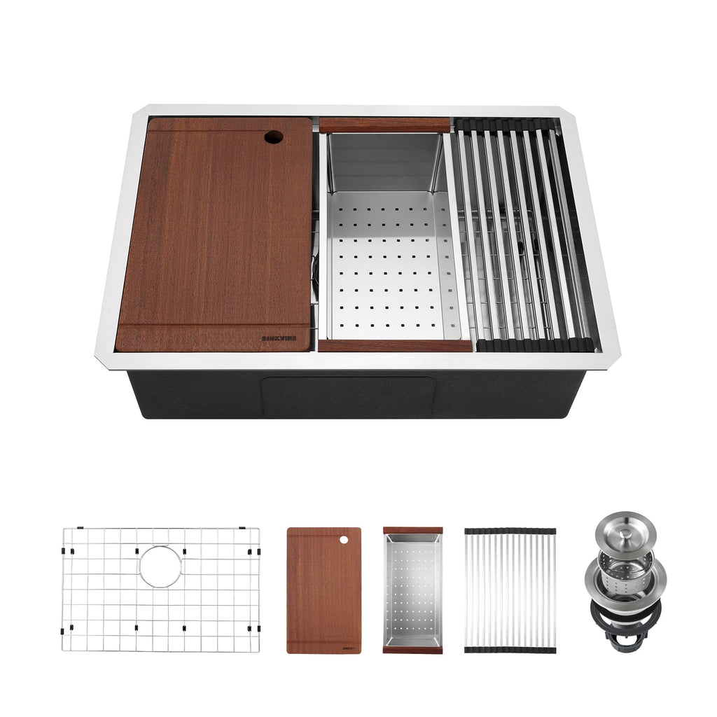 27-Inch Undermount Kitchen Sink Workstation, Stainless Steel