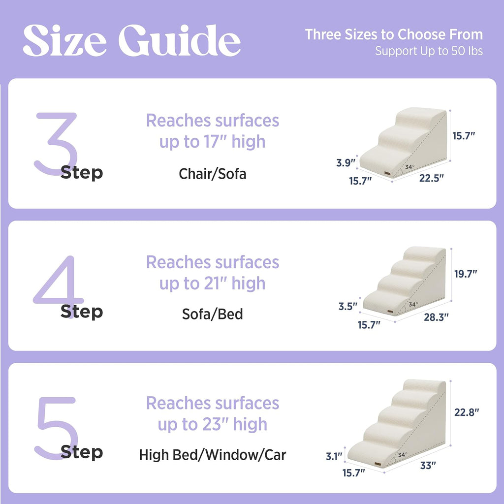 Dog Stairs for Small Dogs, Beige, 5 Step Ramp for High Bed and Couch