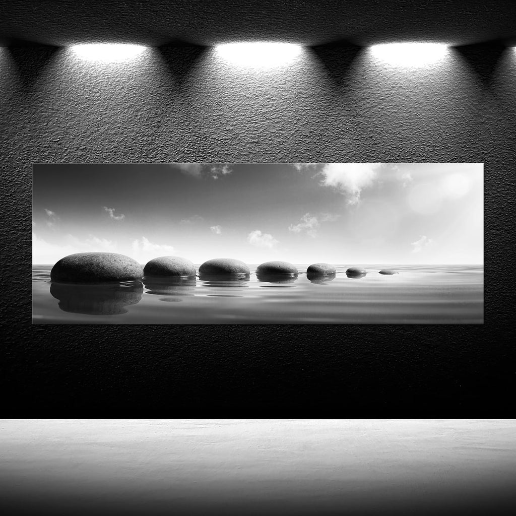 Large Tranquil Zen Stones Canvas Print Monochrome Spa Wall Decor - Serene Nature Artwork Mindfulness Black & White