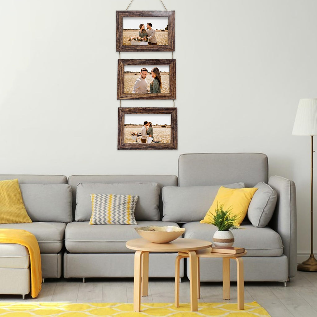 5x7 Wall Hanging Picture Frames Collage with 3 Opening Rustic Brown Frames 2 Pack