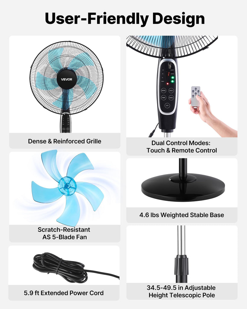 18-Inch Pedestal Fan, 2700 CFM Standing Floor Fan with Remote Control, 9 Speeds & 3 Modes, Oscillating Adjustable