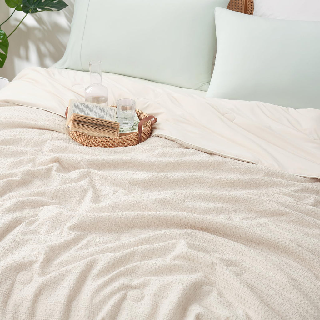 Waffle Cooling Comforter Queen for Hot Sleepers, Beige