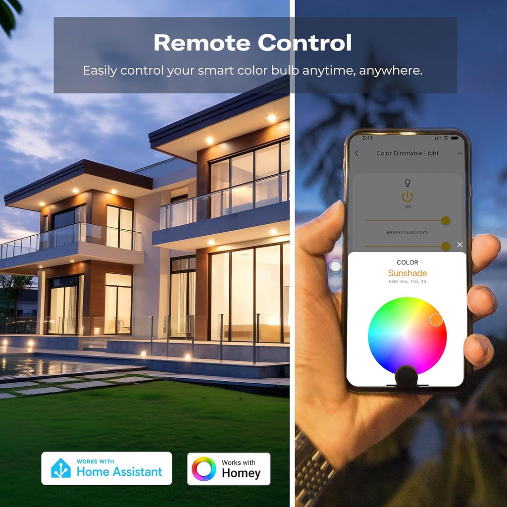 Zigbee Smart Color Bulb ZL1 4Pack,Compatible with Home Assistant(ZHA&Z2M), SmartThings,Aeotec,Homey,Hubitat or Echo