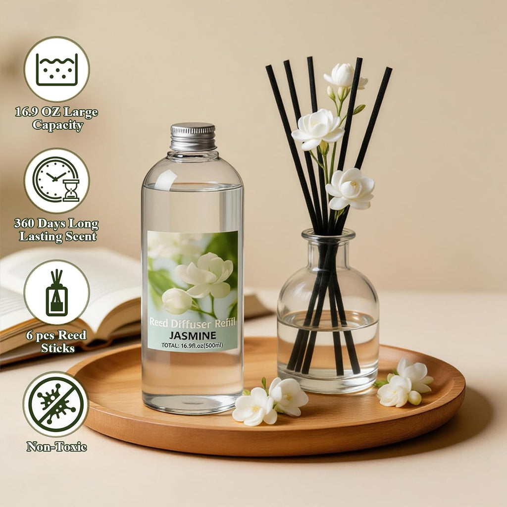 Reed Diffuser Refill, Jasmine Scent Diffuser 500ml Long-Lasting Summer - Set of 169