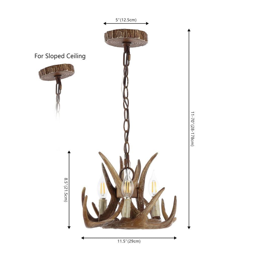 Nelle 3-Light Antler 11.5" LED Chandelier Resin, Brown