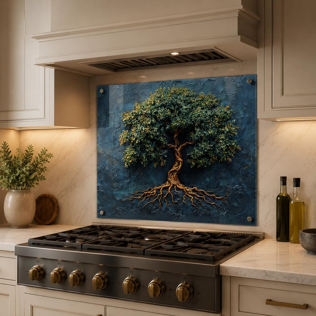 Tree of Life Tempered Glass Backsplash