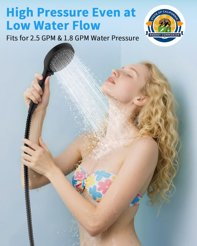 Shower Head with Handheld, High Pressure Showerhead with Hose Black