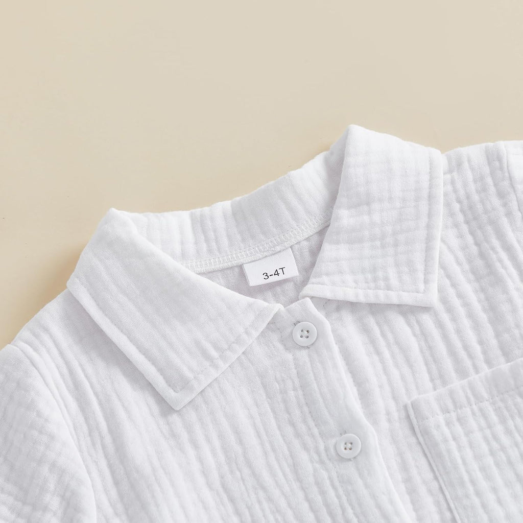 Baby Boy Summer Outfit 2PCS Button Down Shirt Tops + Shorts with Pocket Toddler Infant Triple Cotton Gauze Clothes Set