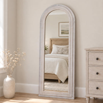 Wood Arched Full Length Mirror with Stand, 65x22 Floor Mirror