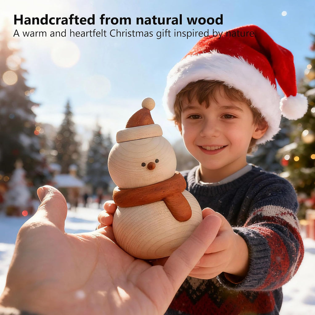 Christmas Snowman Decoration,Wooden Snowman Figurine,Rustic for Her or Him,Festive Home and Car Christmas Decor