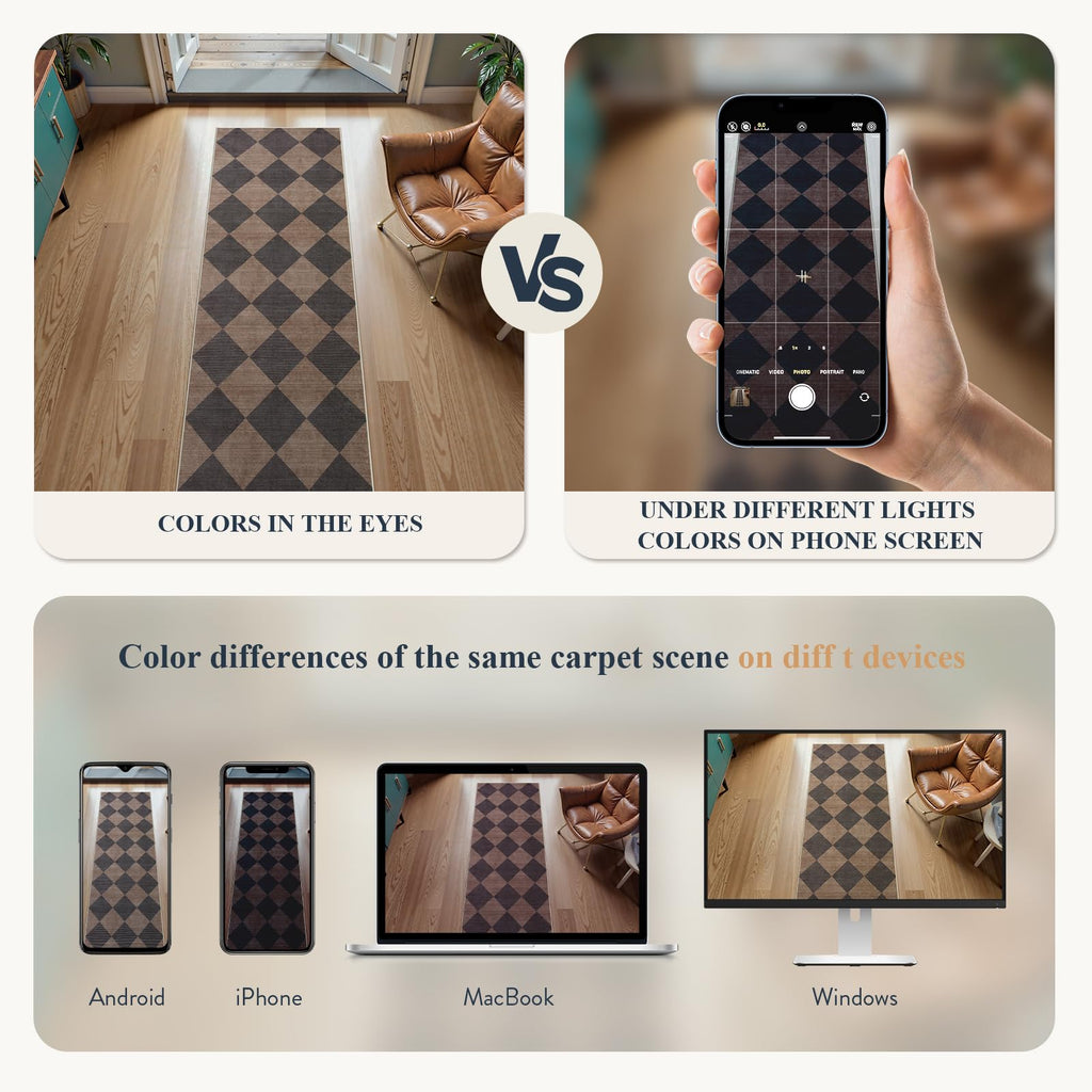 Checkered Print Hallway Runner Rug, Moroccan Kitchen Runner Rugs Non Skid Washable 6ft Ultra Thin Stain Resistant