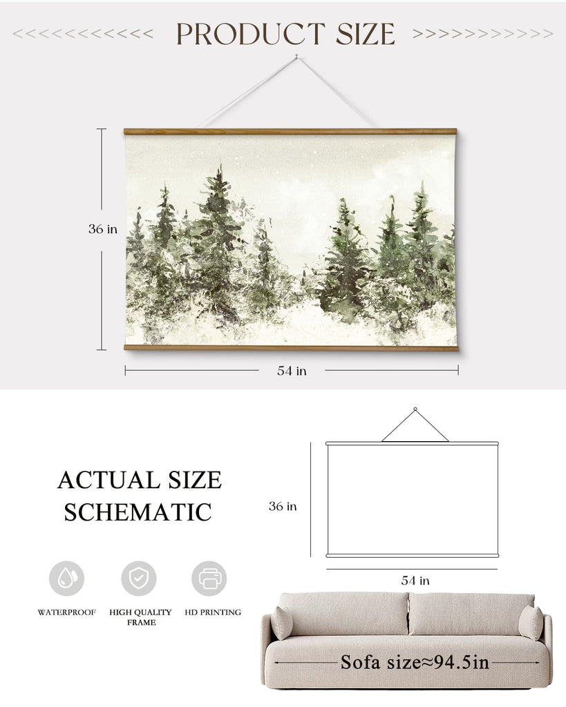 Extra Large Framed Wall Art, Winter Christmas Tree Print, 36x54 In