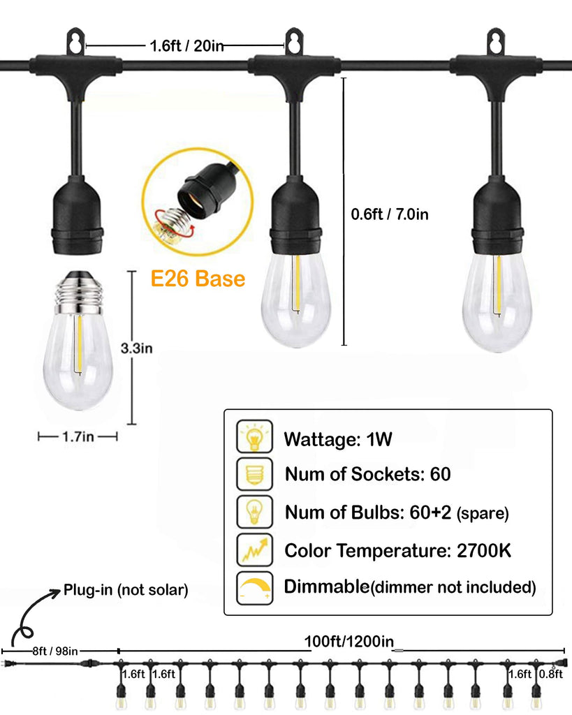 Outdoor String Lights Waterproof, Balcony & Gazebo
