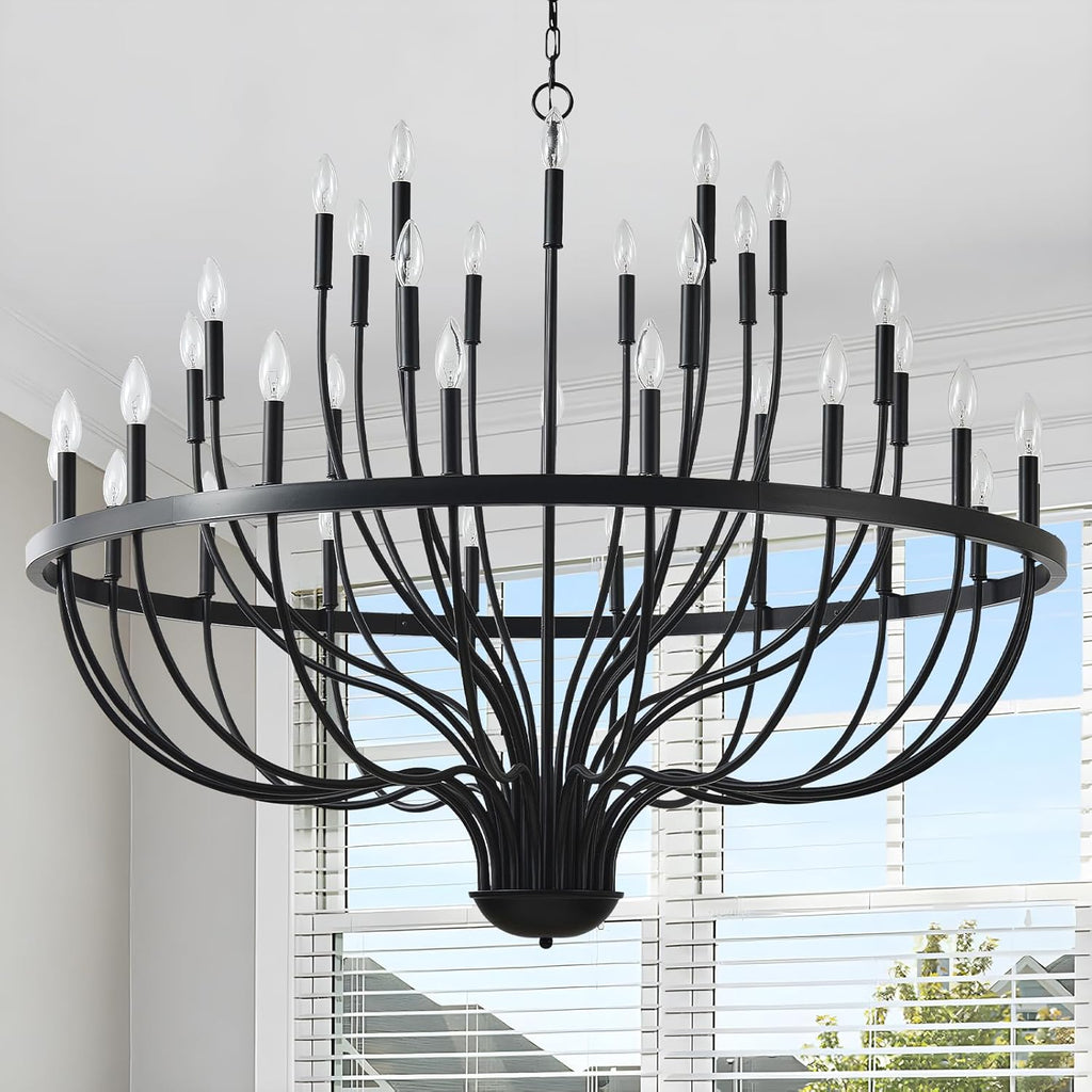 Black Chandelier 36-Light Industrial Iron Candle Chandelier Modern Suspended Farmhouse Chandeliers Pendant Light Fixtures for Dining Room Bedroom Living Room Kitchen Island Foyer E12 Bulb A109-B0DLGCW1N2