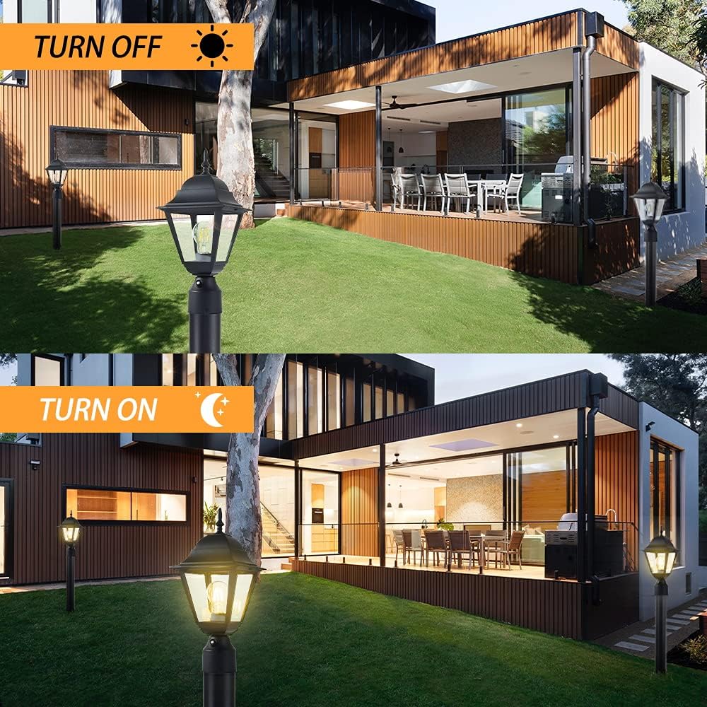 Dusk to Dawn Outdoor Post Light,Waterproof Cast Aluminium Lamp Post Light Fixture,Post Lantern with Pier Mount Base