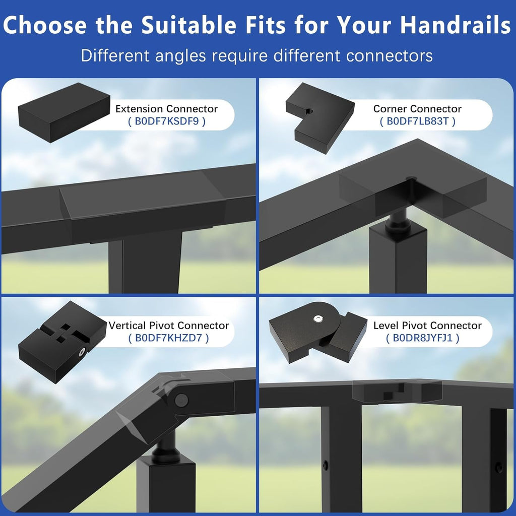 90° Corner Connector for L Shape 2.36" W x 1.18" H Black Handrail