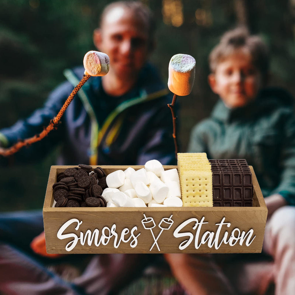 S'mores Station Box with Handles, Outdoor Kitchen Camping Decor Food Container, Farmhouse Bar Holder Accessories