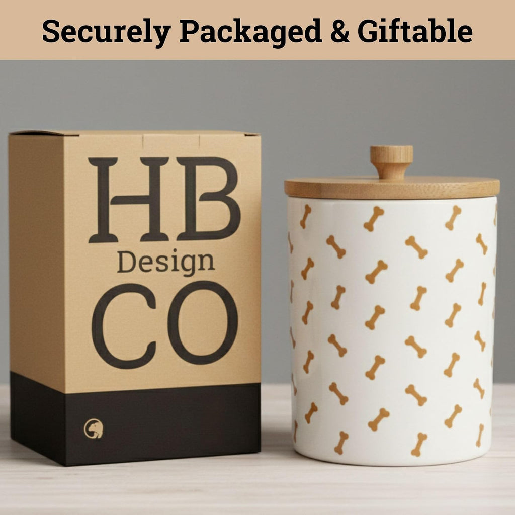 Ceramic Dog Treat Container Airtight with Bamboo Lid, 5"W x 6.4"H, 4 Cups
