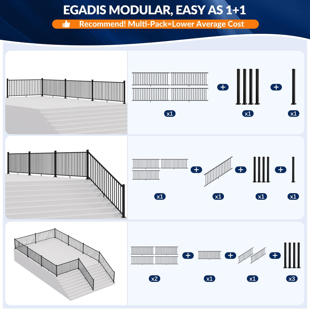 42 in x 8 ft Aluminum Porch and Deck Railing Kit Without Post