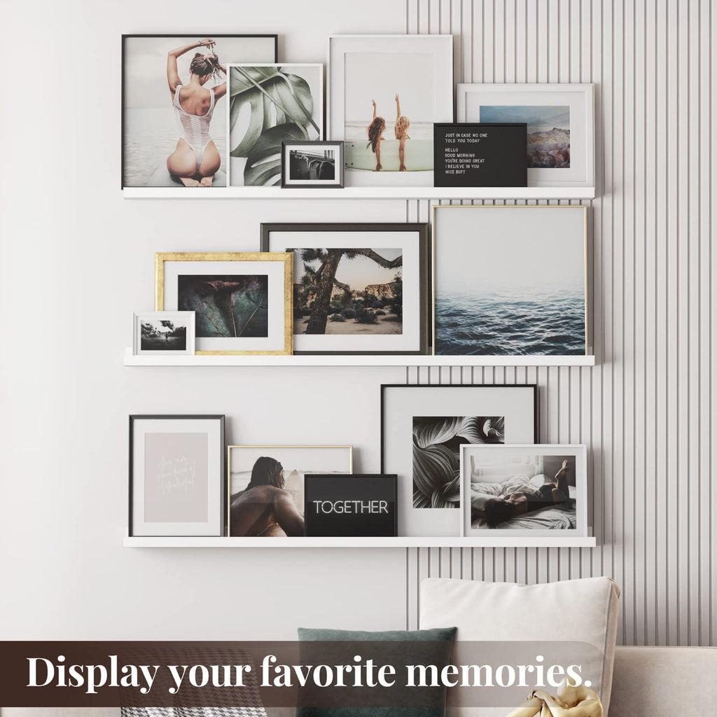 48 Inch Floating Shelves Wall Mounted Wall Shelves Set of 3, White Large Picture Ledge Shelf Living Room Bathroom