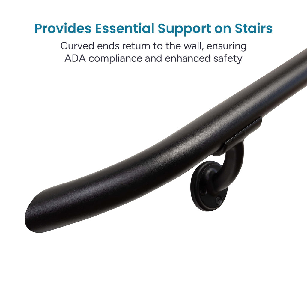 Complete Aluminum Handrail KIT for Indoor/Outdoor-Stylish Round Shape with Curved Ends. Includes Wall Mounts