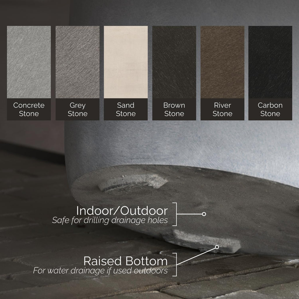 Roco Bowl Indoor/Outdoor Planter, 24x13in River Stone | Handcrafted fiberglass & resin, weatherproof UV/frost