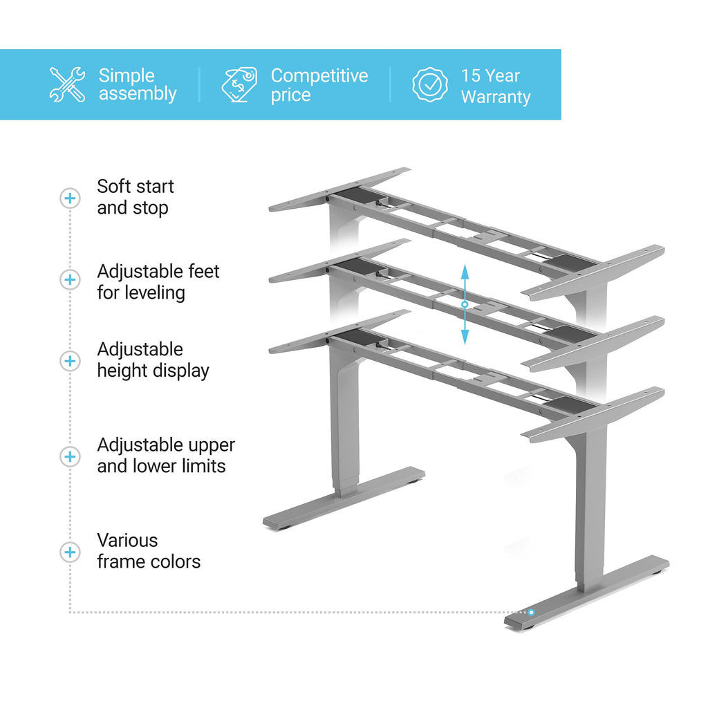 Standing Desk Frame - 3 Stages, Dual Motor, Adjustable Height and Width