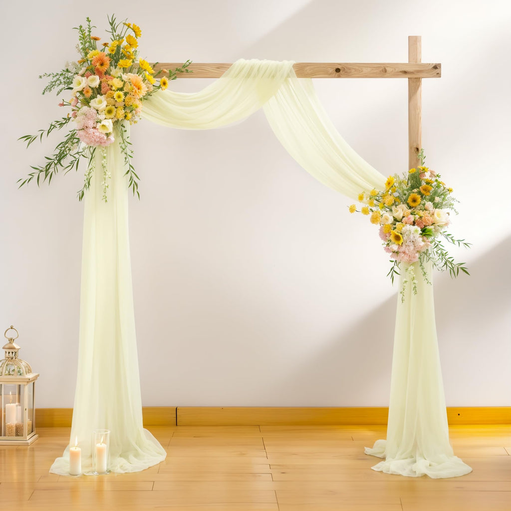 4 Panels Wedding Arch Draping Fabric Ivory Sheer Backdrop Curtain Arch Drape for Wedding Ceremony Reception, Bridal