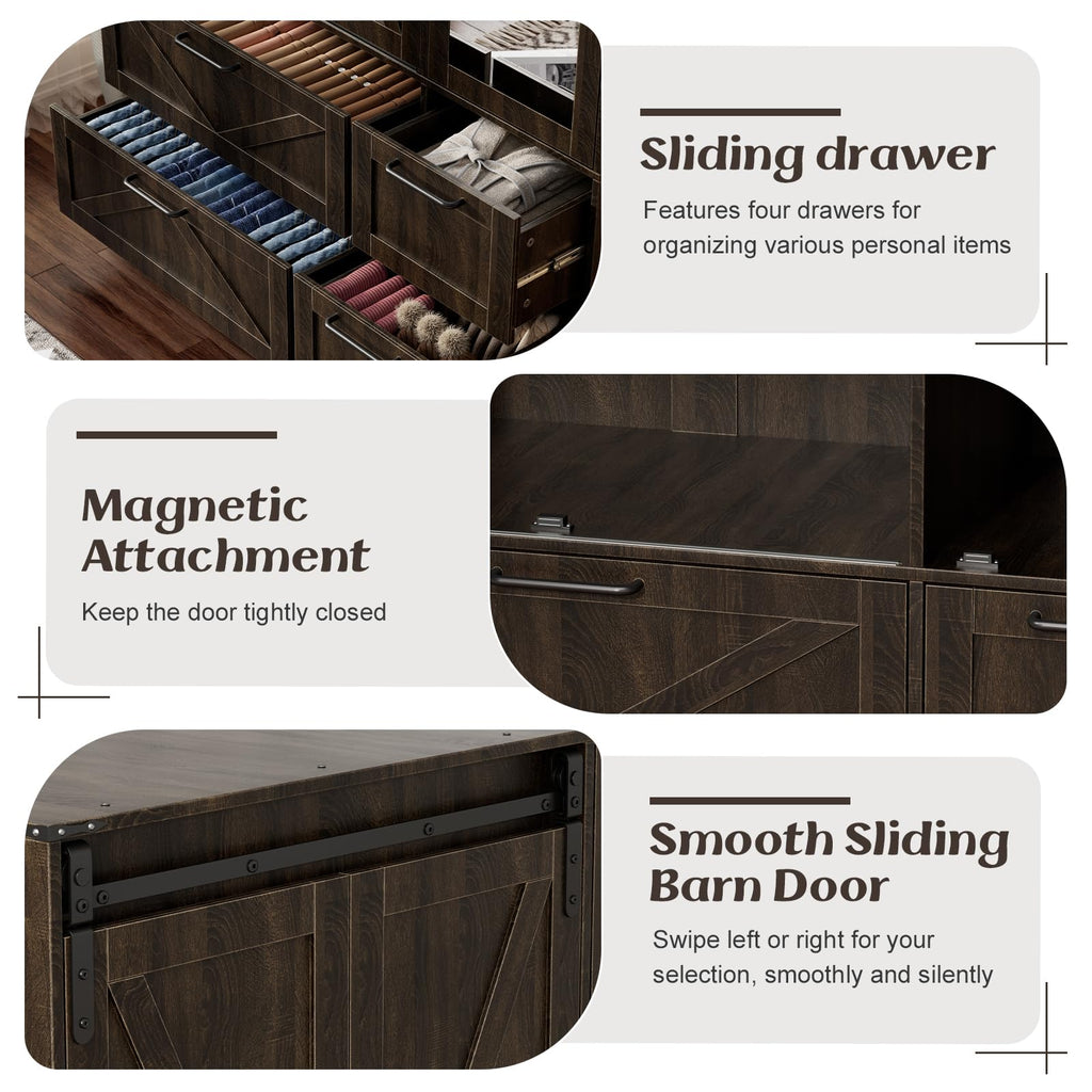 Armoire Wardrobe Closet with w/Folding Sliding Barn Door