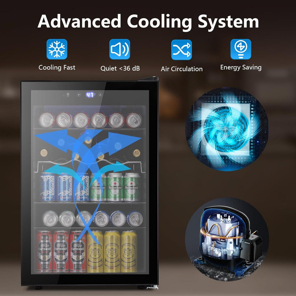 37 Bottle Wine Fridge,Freestanding 145 Can Beverage Refrigerator with Smart Temp