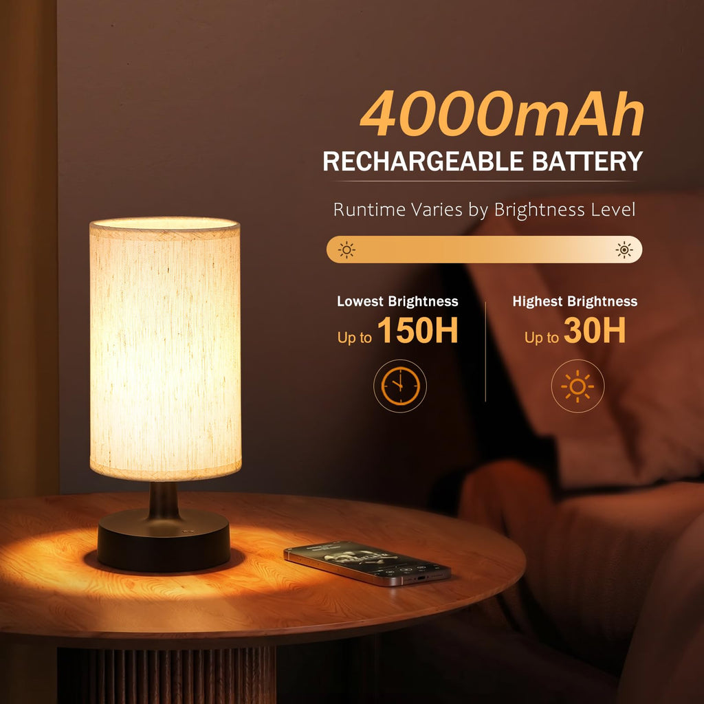 Cordless Table Lamp Rechargeable Small - 2 Pack Beige Black, 4000mAh Battery Operated Lamp with Touch Control