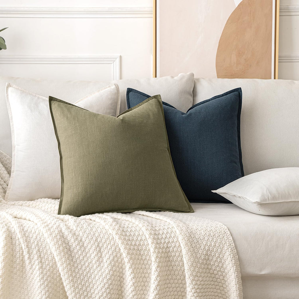 Decorative Linen Lumbar Pillow Covers 12x20 Inch Light Olive Green