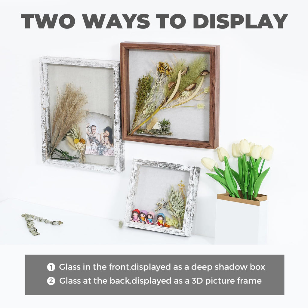 12x12 Shadow Box Wood Picture Frame, Tempered Glass, Black
