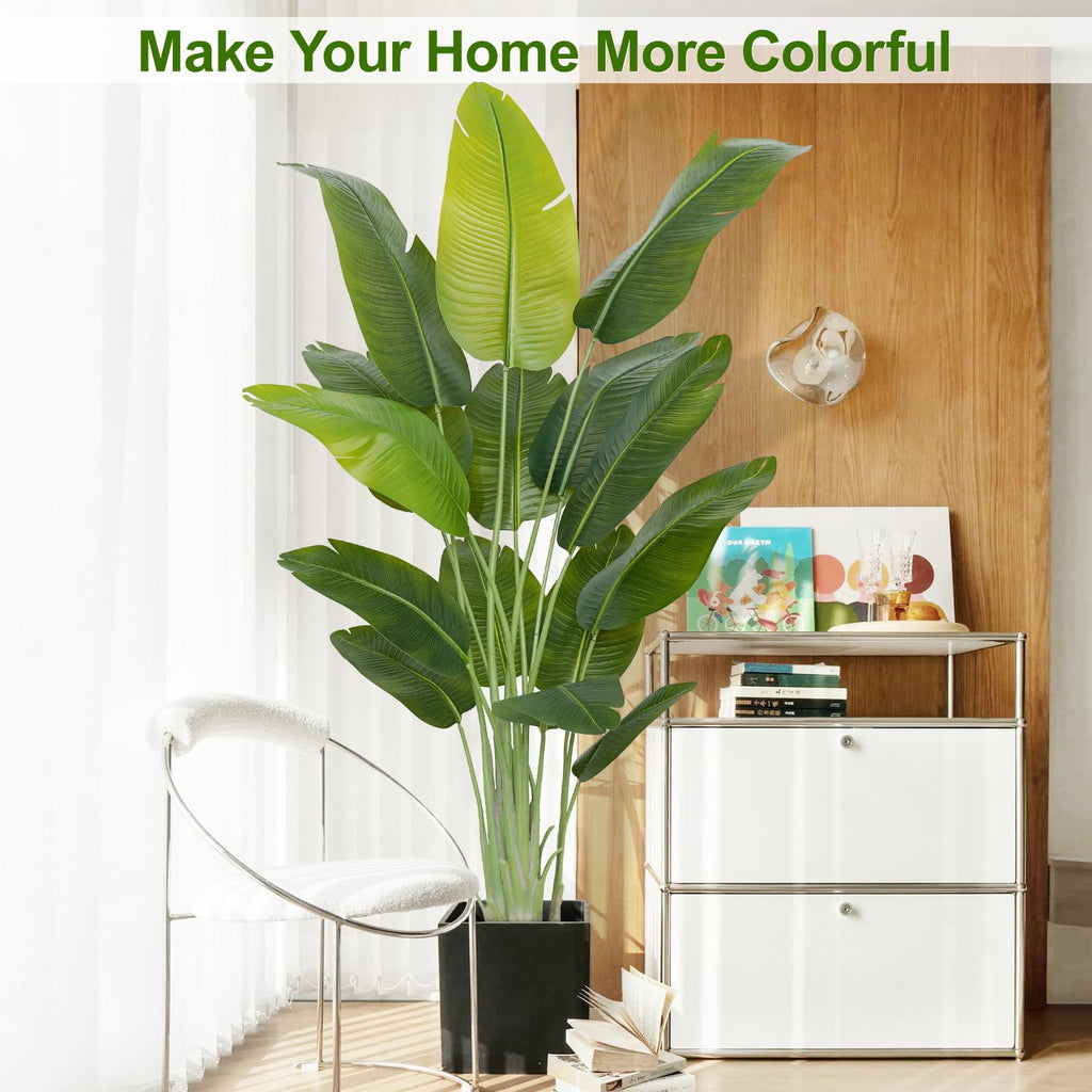 Lifelike Bird of Paradise Artificial Plant, 7ft Faux Banana Leaf Tree with 15 Trunks - Perfect Indoor Silk Floor Plant